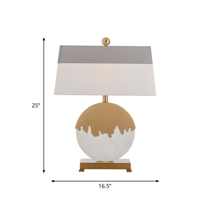 Contemporary Pagoda Fabric Table Light: Sleek Brass & White Nightstand Lamp Round Base