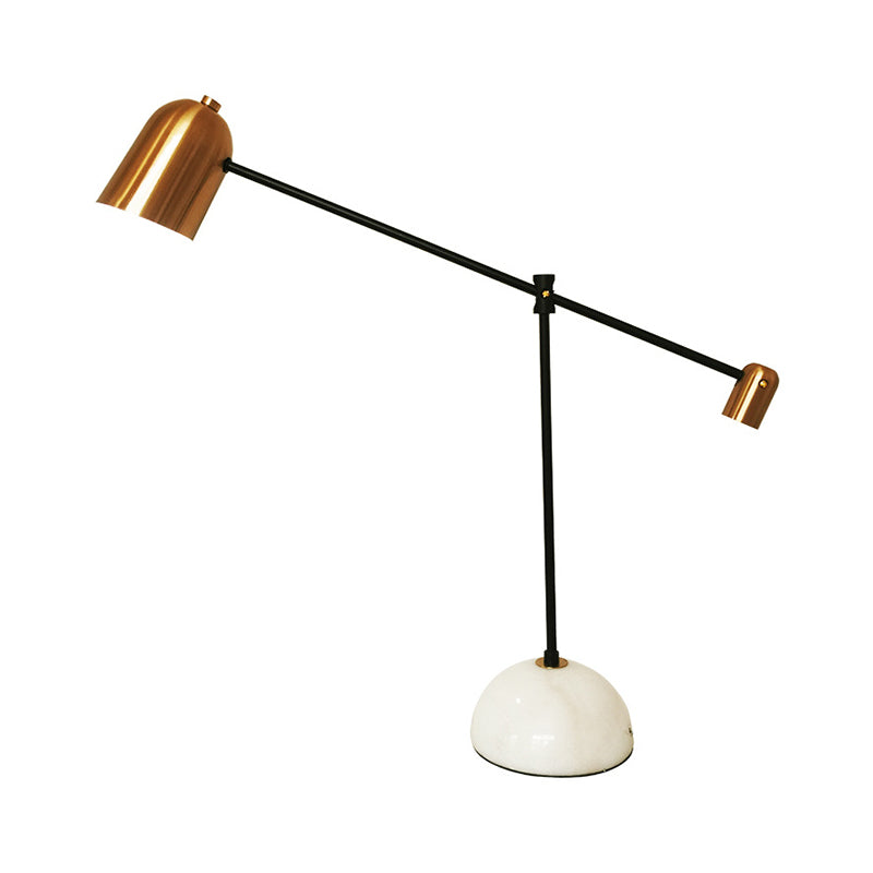 Algedi - Designer White-Brass Study Desk Lamp: Bell Metal Shade, Balanced Arm,