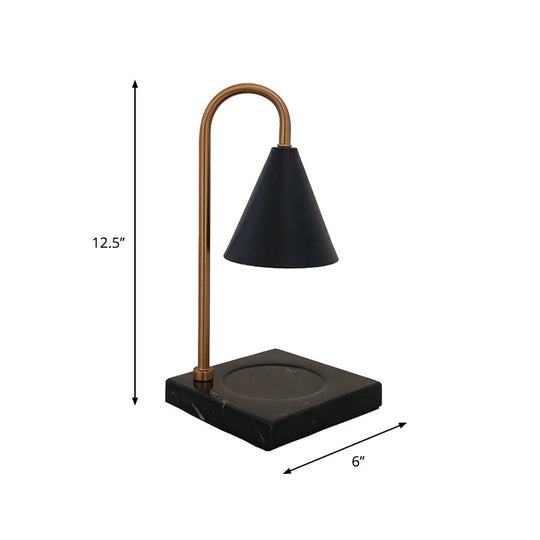 Mid-Century Metal Cone Night Lamp With Gooseneck 1 Bulb Black/White/Gold - Bedroom Table Lighting