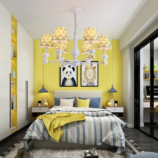 Yellow Nordic Pendant Lights - Fabric Tapered Shade Hanging For Living Room