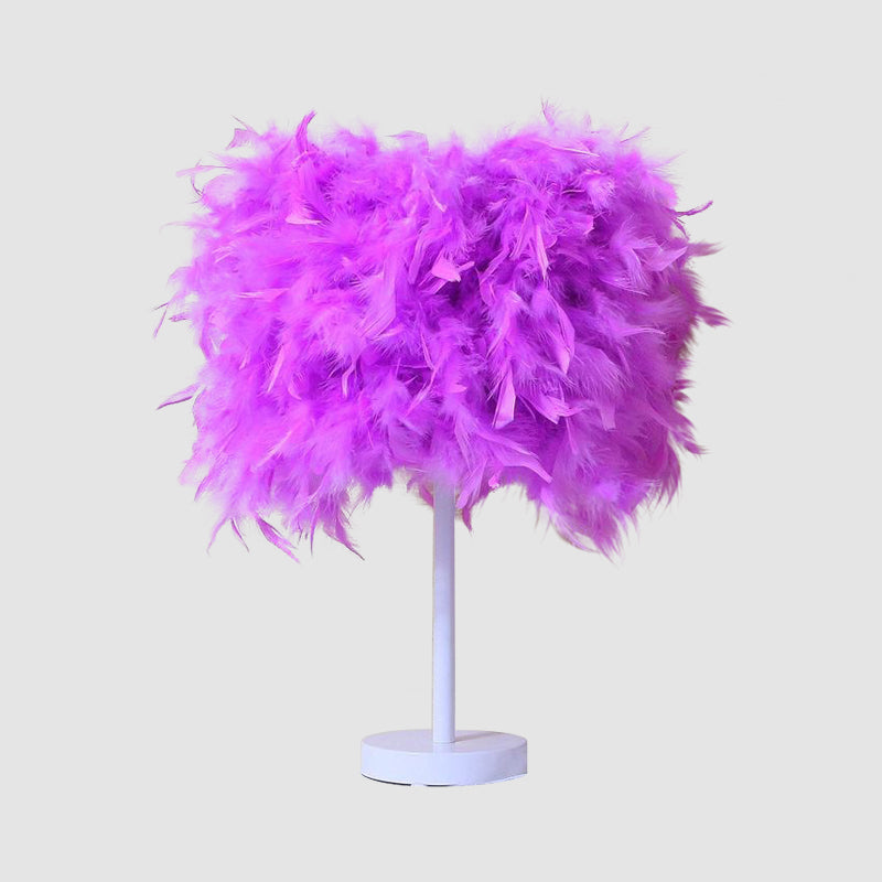 14 Modern Feather Cylinder Night Light - Pink/White/Purple Bedside Table Lamp