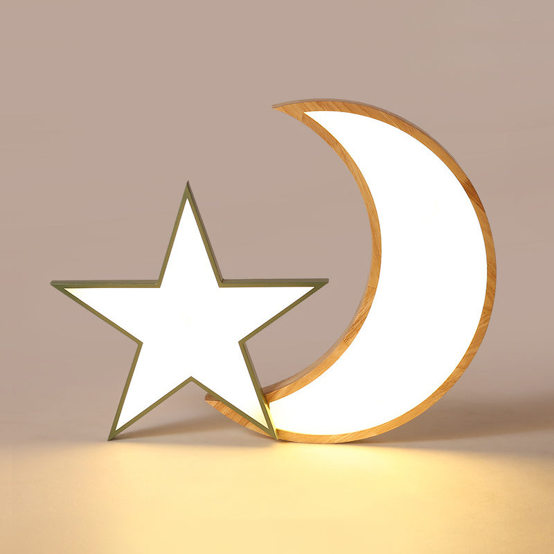 Nordic Crescent & Moon LED Ceiling Light for Kindergarten - Acrylic Wood Finish