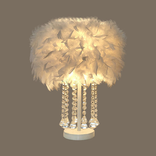 Modernist Feather Nightstand Light With Draping Crystal - Red/Pink/Purple