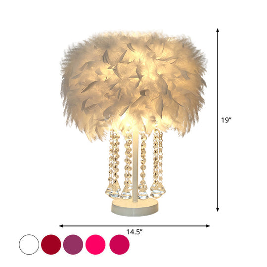 Modernist Feather Nightstand Light With Draping Crystal - Red/Pink/Purple