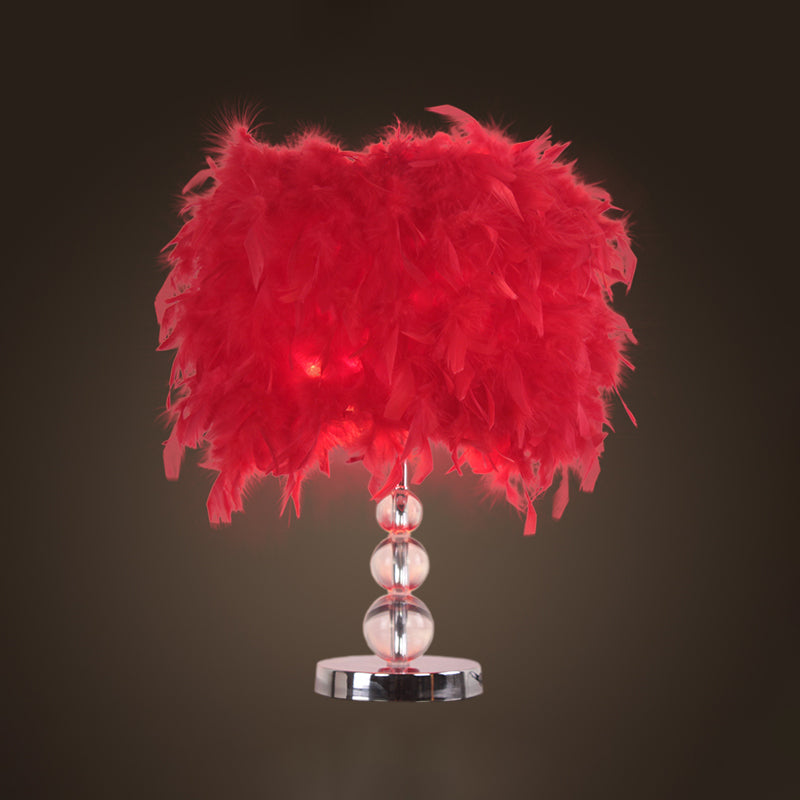 Sleek Feathered Cylinder Night Light In Red/Pink/Purple With Crystal Pedestal Red