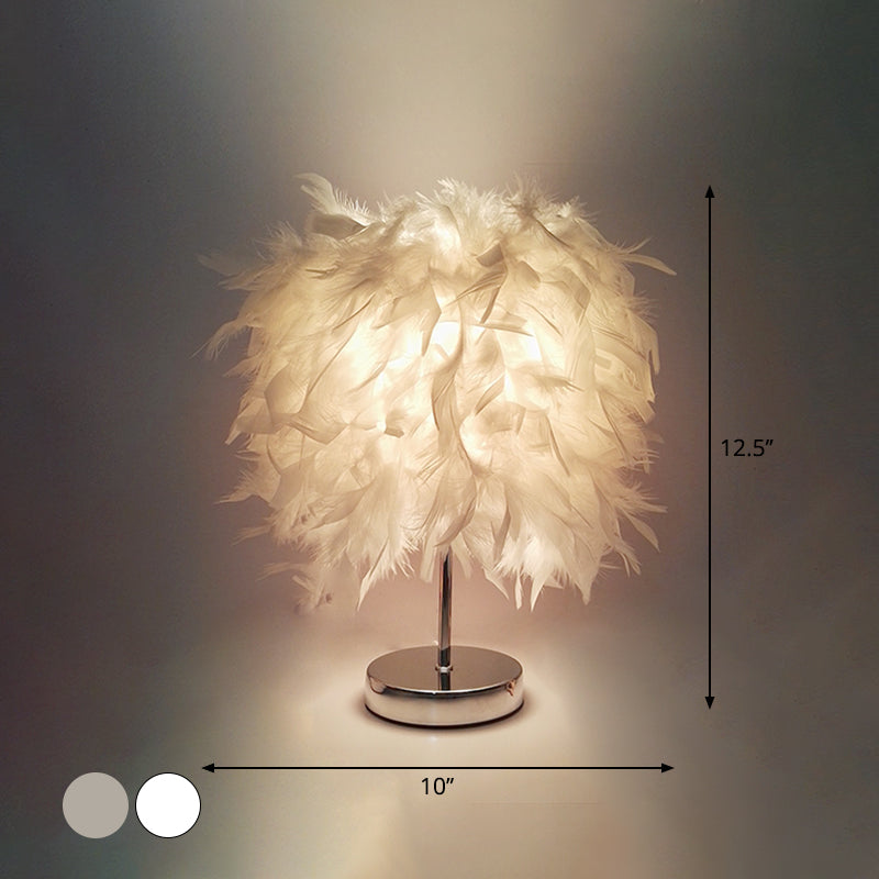 Feathered Ball Table Lamp For Kids Room - 8.5/10 Wide & Simple Design In White/Chrome