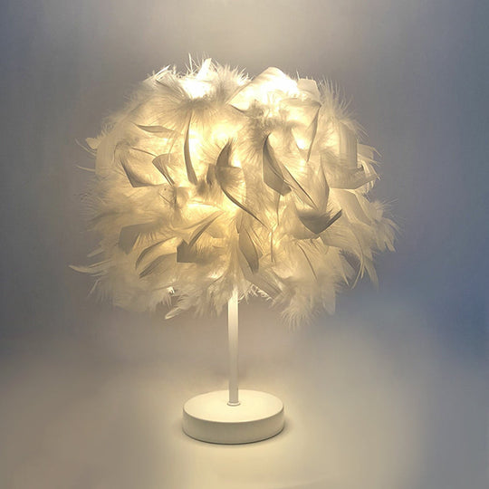 Feathered Ball Table Lamp For Kids Room - 8.5/10 Wide & Simple Design In White/Chrome