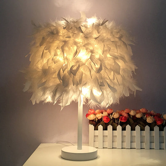 Feathered Ball Table Lamp For Kids Room - 8.5/10 Wide & Simple Design In White/Chrome