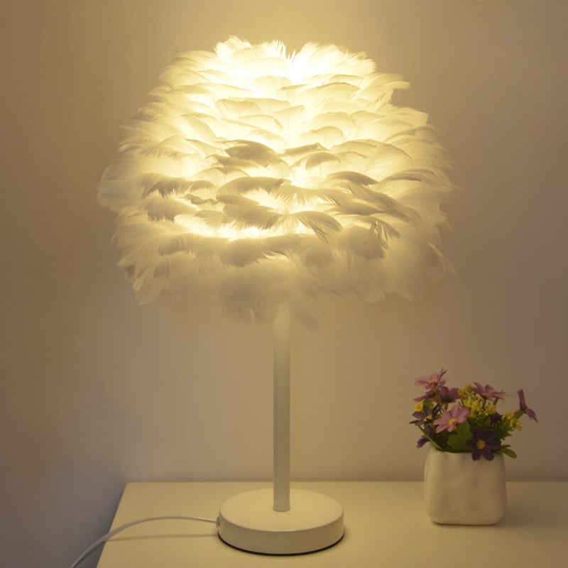 Nordic Goose Feather Dome Night Light Table Lamp In Grey/White/Pink With Tripod/Straight Stand