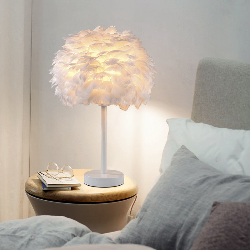 Nordic Goose Feather Dome Night Light Table Lamp In Grey/White/Pink With Tripod/Straight Stand