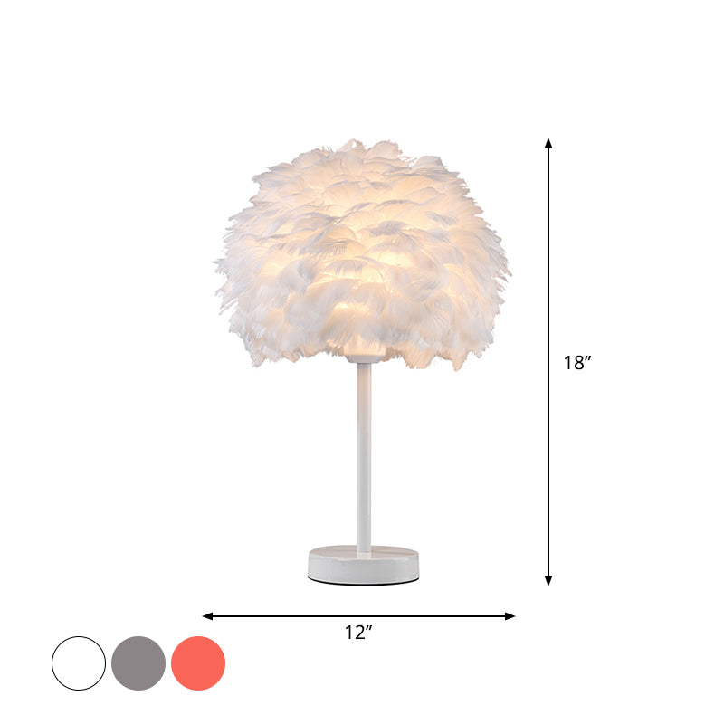 Nordic Goose Feather Dome Night Light Table Lamp In Grey/White/Pink With Tripod/Straight Stand