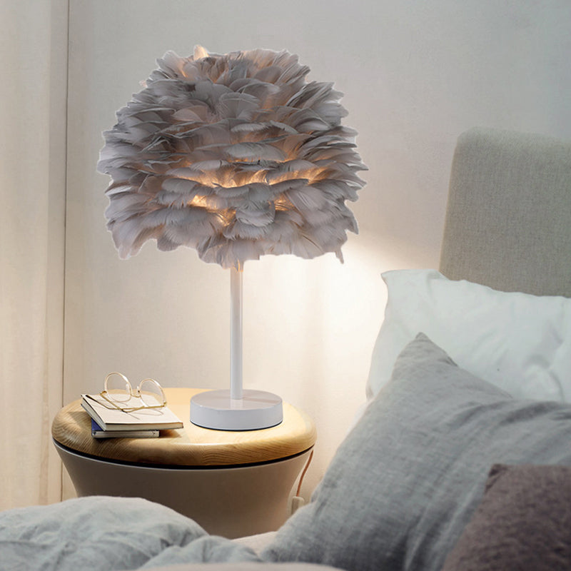 Nordic Goose Feather Dome Night Light Table Lamp In Grey/White/Pink With Tripod/Straight Stand