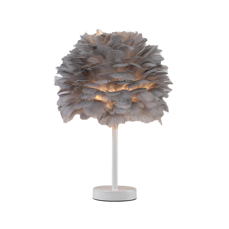 Nordic Goose Feather Dome Night Light Table Lamp In Grey/White/Pink With Tripod/Straight Stand