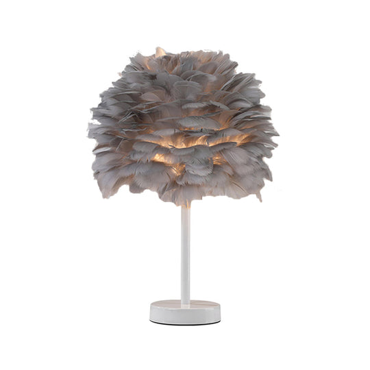 Nordic Goose Feather Dome Night Light Table Lamp In Grey/White/Pink With Tripod/Straight Stand