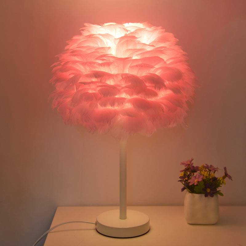 Nordic Goose Feather Dome Night Light Table Lamp In Grey/White/Pink With Tripod/Straight Stand