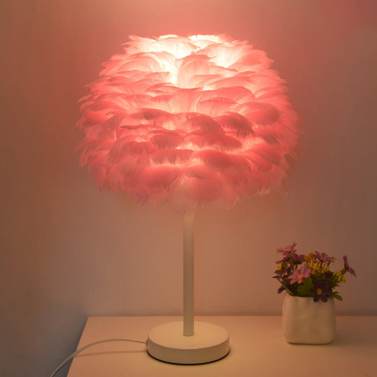 Nordic Goose Feather Dome Night Light Table Lamp In Grey/White/Pink With Tripod/Straight Stand