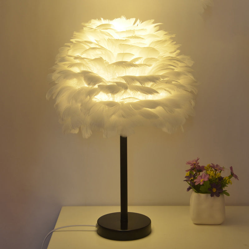 Nordic Goose Feather Dome Night Light Table Lamp In Grey/White/Pink With Tripod/Straight Stand