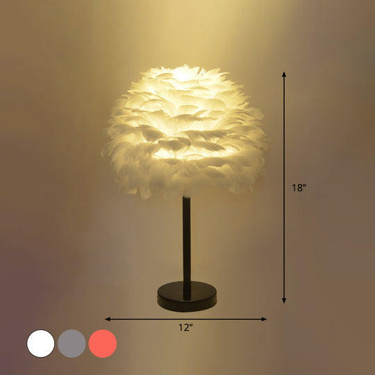 Nordic Goose Feather Dome Night Light Table Lamp In Grey/White/Pink With Tripod/Straight Stand