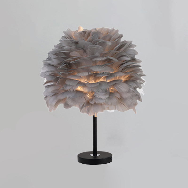 Nordic Goose Feather Dome Night Light Table Lamp In Grey/White/Pink With Tripod/Straight Stand