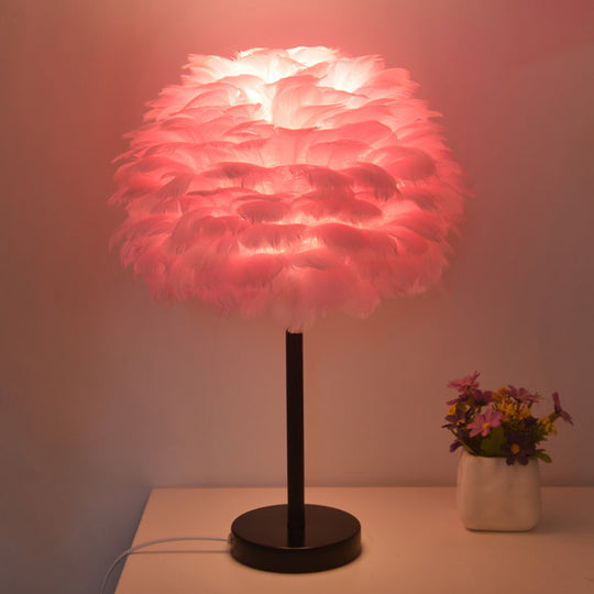 Nordic Goose Feather Dome Night Light Table Lamp In Grey/White/Pink With Tripod/Straight Stand