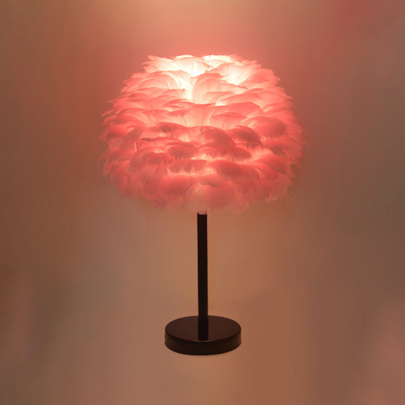 Nordic Goose Feather Dome Night Light Table Lamp In Grey/White/Pink With Tripod/Straight Stand