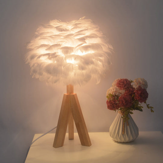 Nordic Goose Feather Dome Night Light Table Lamp In Grey/White/Pink With Tripod/Straight Stand