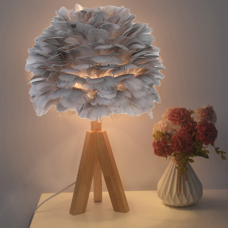 Nordic Goose Feather Dome Night Light Table Lamp In Grey/White/Pink With Tripod/Straight Stand