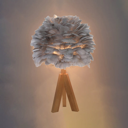 Nordic Goose Feather Dome Night Light Table Lamp In Grey/White/Pink With Tripod/Straight Stand