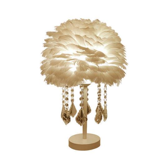 Modern Hemisphere Feather Table Lamp With Crystal Ball And Night Light - Grey/White/Pink