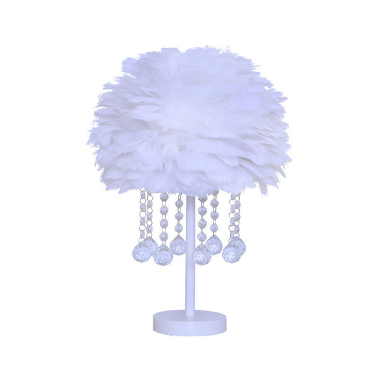 Modern Hemisphere Feather Table Lamp With Crystal Ball And Night Light - Grey/White/Pink