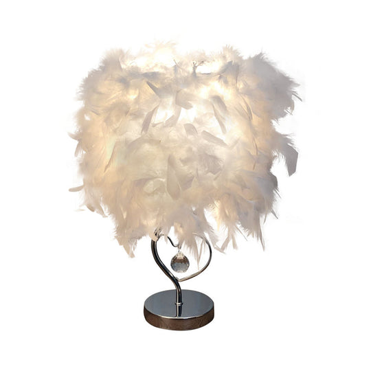 Nordic Loving Heart Night Light Feather Table Lamp In Red/Blue/White - Crystal Decor 1 Bulb For