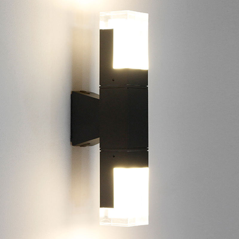 Minimalist Led Courtyard Wall Lamp In Black With Warm/White Light And Acrylic 1/2 Head Sconce