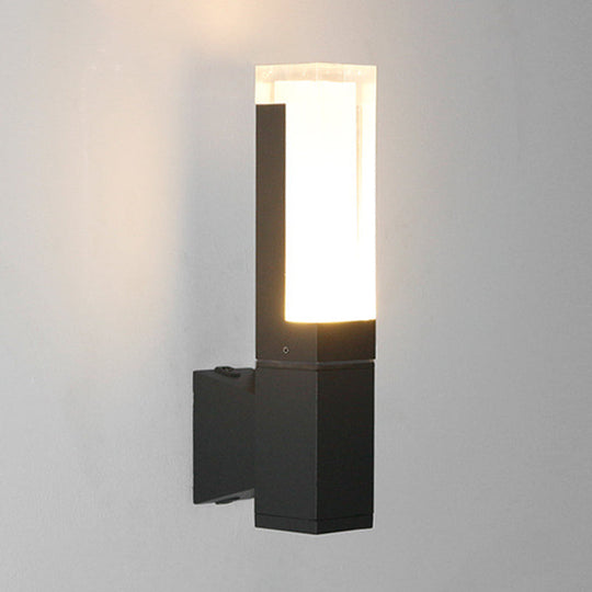 Minimalist Led Courtyard Wall Lamp In Black With Warm/White Light And Acrylic 1/2 Head Sconce