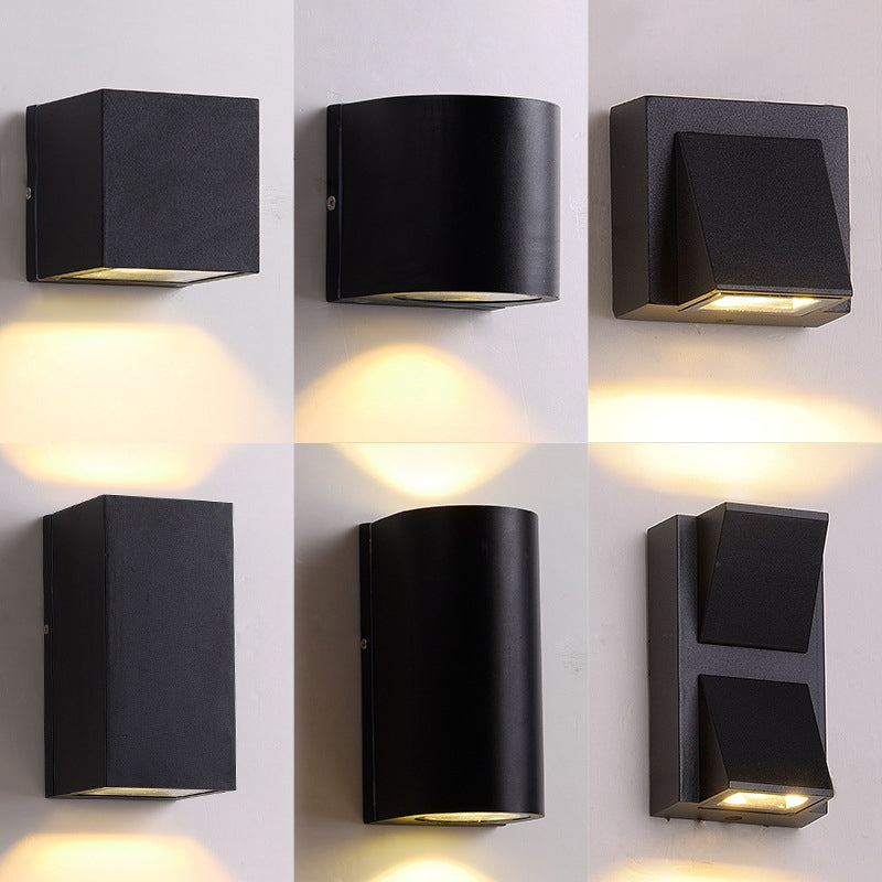 Sleek Metal Led Flush Mount Wall Sconce For Porch - Rectangle Cylinder Triangle Shapes Simplicity