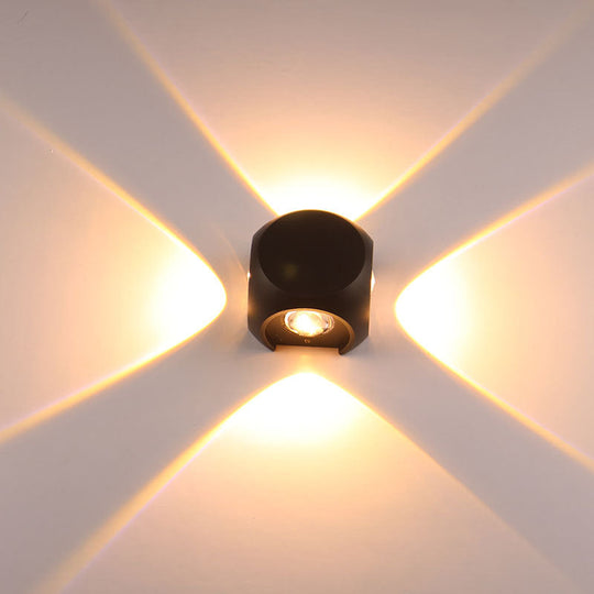 Nordic Aluminum Led Wall Lamp - Mini Cube Washer Sconce For Living Room (2/4-Head) In Black/White