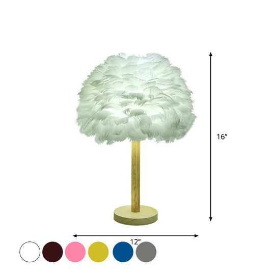 Modern Feather Flower Night Lamp: 1-Light Grey/Blue/Burgundy Wood Table Light For Bedroom