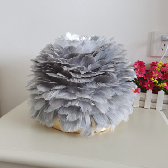 Feathered Flower Blossom Bedside Lamp - Modern Stylish Night Light (Pink/Apricot/White) Grey