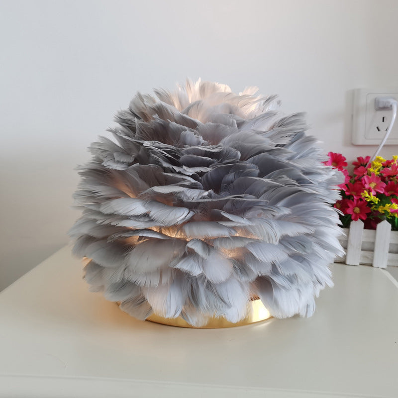 Feathered Flower Blossom Bedside Lamp - Modern Stylish Night Light (Pink/Apricot/White)