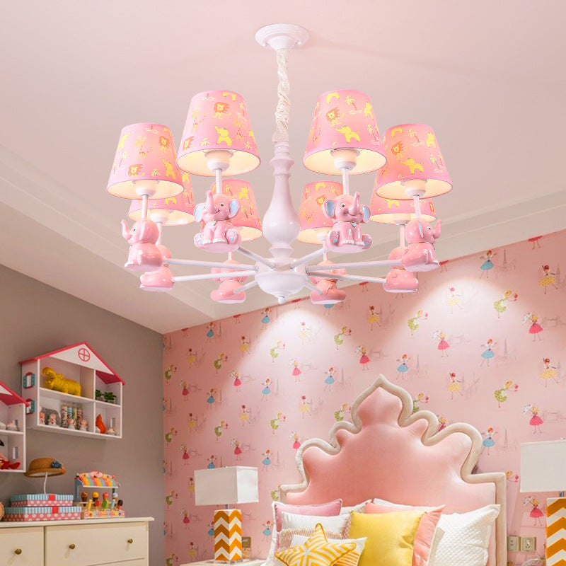 Pink Elephant Ceiling Lamp: Kids Hanging Pendant Light Fixture For Bedroom - 3/5/6/8 Lights Metal