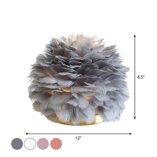 Feathered Flower Blossom Bedside Lamp - Modern Stylish Night Light (Pink/Apricot/White)