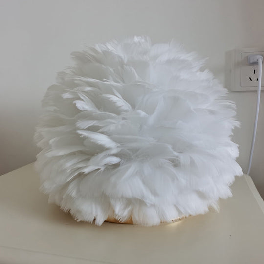 Feathered Flower Blossom Bedside Lamp - Modern Stylish Night Light (Pink/Apricot/White) White