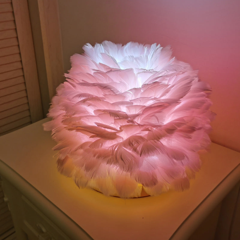 Feathered Flower Blossom Bedside Lamp - Modern Stylish Night Light (Pink/Apricot/White)