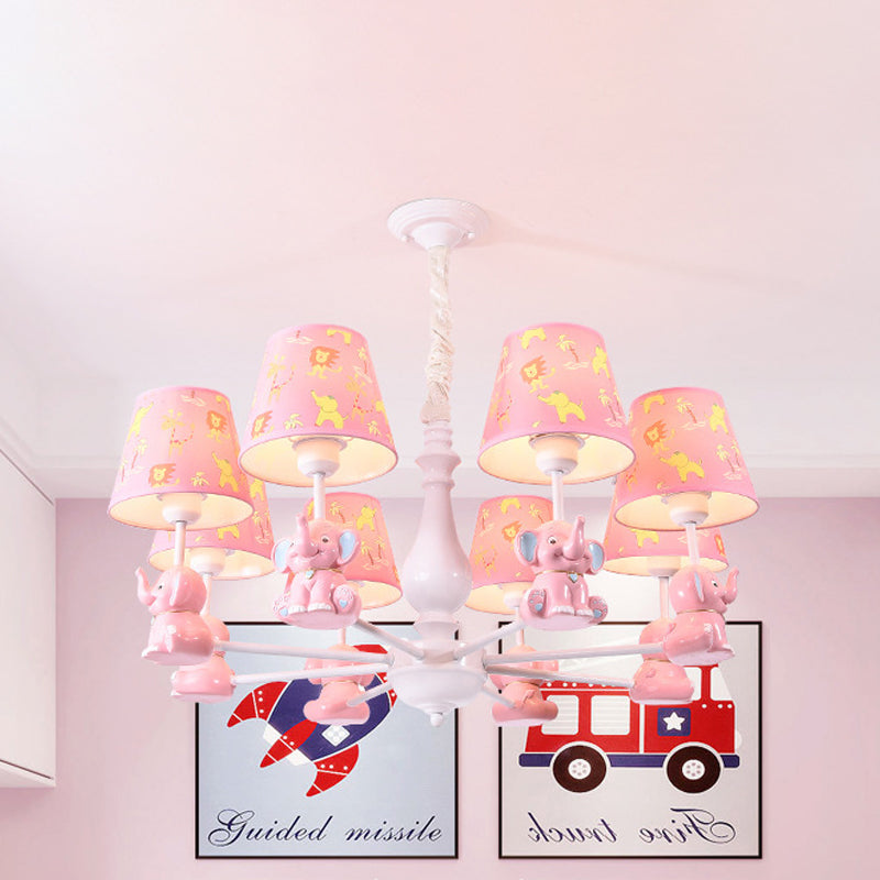 Pink Elephant Ceiling Lamp: Kids Hanging Pendant Light Fixture For Bedroom - 3/5/6/8 Lights Metal