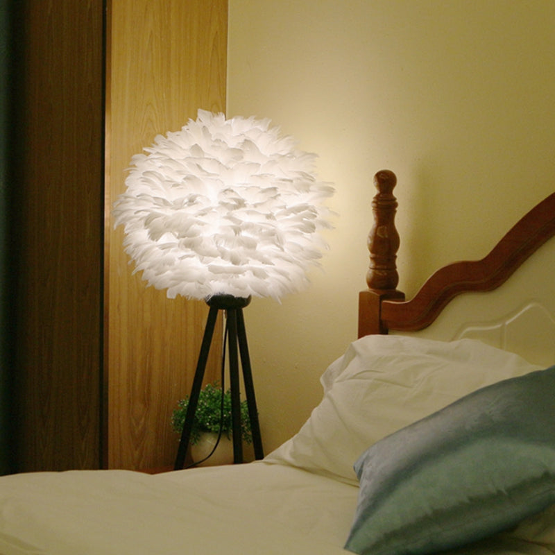 Feather Night Light Nordic Table Lamp - 1-Light White/Red/Pink With 3-Leg Stand Black/White