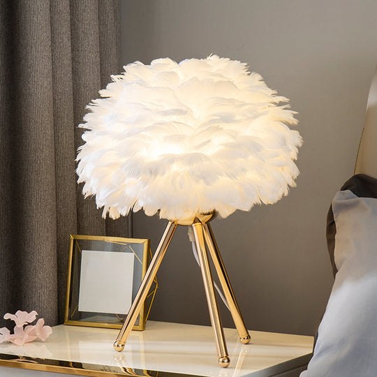 Bloom Nordic Feather Nightstand Lamp - Single White/Pink Table Light With Tripod For Bedroom Gold /