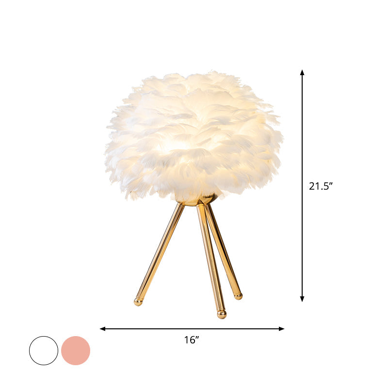 Bloom Nordic Feather Nightstand Lamp - Single White/Pink Table Light With Tripod For Bedroom