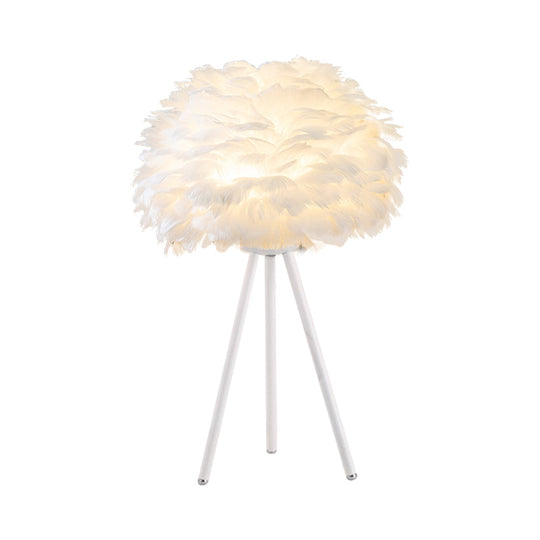 Bloom Nordic Feather Nightstand Lamp - Single White/Pink Table Light With Tripod For Bedroom