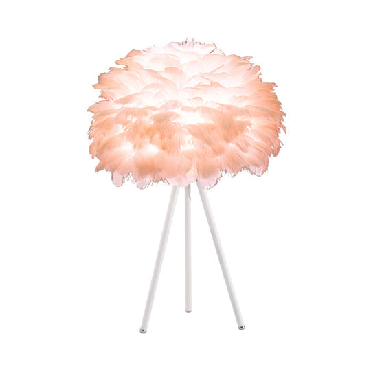 Bloom Nordic Feather Nightstand Lamp - Single White/Pink Table Light With Tripod For Bedroom