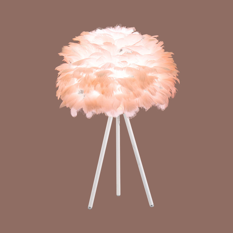 Bloom Nordic Feather Nightstand Lamp - Single White/Pink Table Light With Tripod For Bedroom