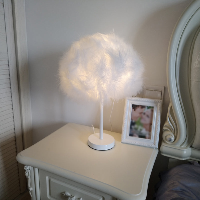 Minimalist White Feather Candy Floss Night Lamp - Table Stand Light